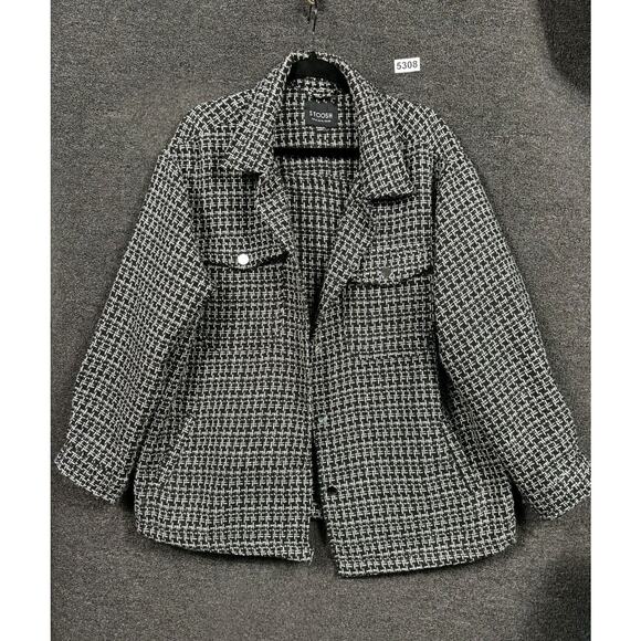 STOOSH Jackets & Blazers - STOOSH Jacket Womens XL Black White Tweed Boucle Shacket Check Snap Front Warm